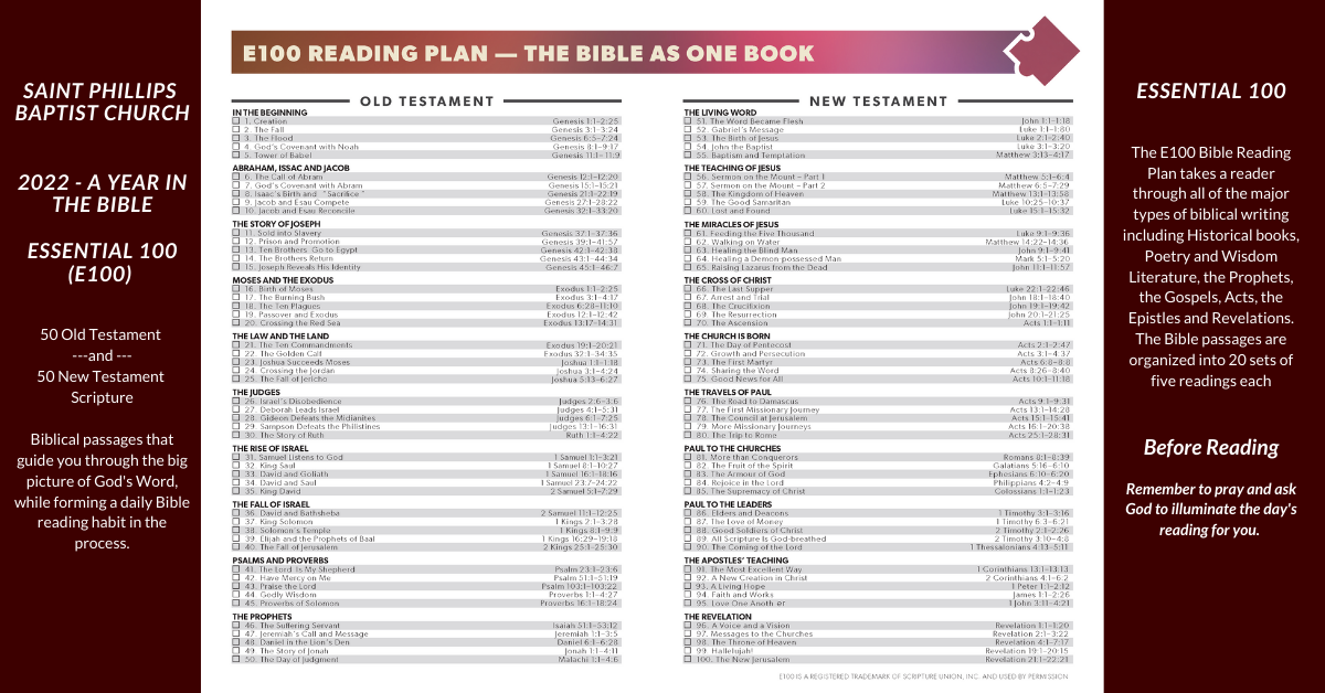 E100 Bible Reading Plan